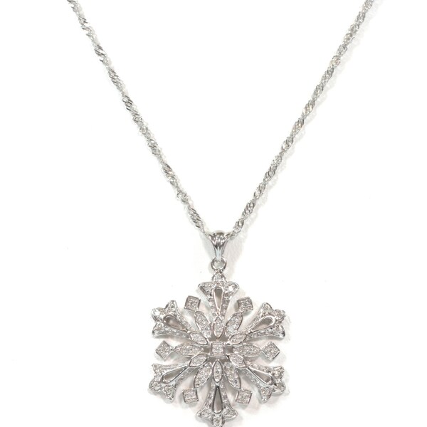 45 Diamond Snowflake Pendant and Chain 1/2 carat of diamonds in Sterling Silver