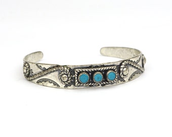 Vintage Bracelet - Vintage Navajo Turquoise and Sterling Silver Youth Cuff