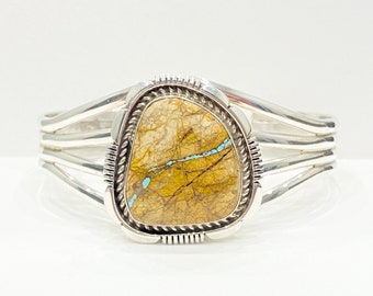 Vintage Bracelet - Vintage Sterling Silver Native American Ribbon Turquoise Bracelet