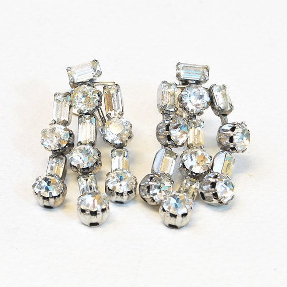 Vintage Earrings - Vintage Rhinestone Crystal Dan… - image 1