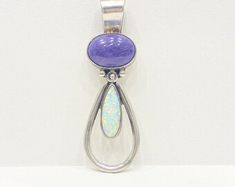 Vintage Pendant - Vintage Sterling Silver Native American Sugilite & Opal Pendant