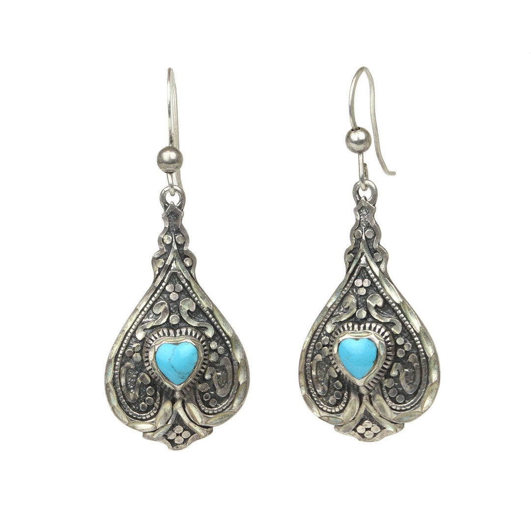 Turquoise Earrings Vintage Turquoise & Sterling Silver Heart Dangle ...
