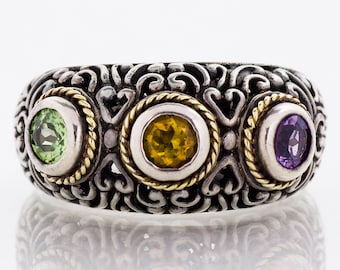Vintage Ring - Vintage 18k Gold & Sterling Silver Multi-Stone Ring