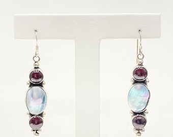 Vintage Earrings - Vintage Sterling Silver Native American Garnet & Mabe Pearl Earrings