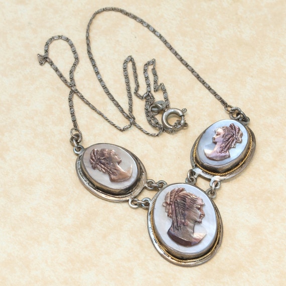 Vintage Necklace - Vintage Carved Abalone Cameo N… - image 1