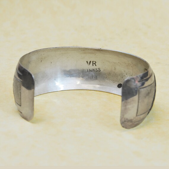 Vintage Sterling Silver Turquoise Cuff Bracelet - Signed VR View 2