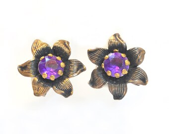 Antique Earrings - Antique 1920's Sterling Silver Flower Earrings
