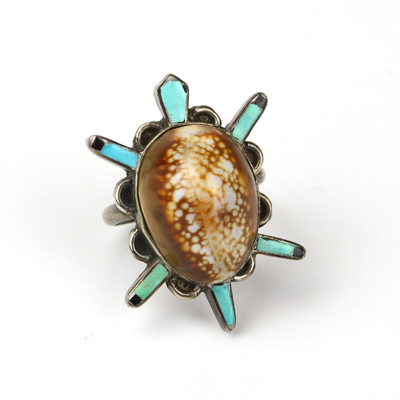 Vintage Ring -Vintage Turquoise, Sea Shell and St… - image 1