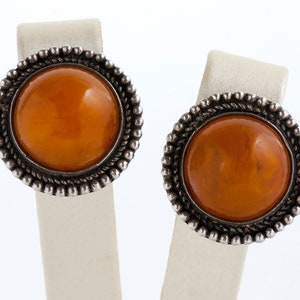 Vintage Earrings Vintage Costume Orange Stone Cabochon Clip On Earrings image 1