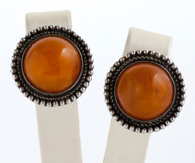 Vintage Earrings Vintage Costume Orange Stone Cabochon Clip On Earrings image 1