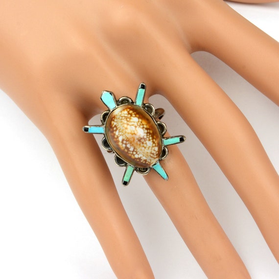 Vintage Ring -Vintage Turquoise, Sea Shell and St… - image 2