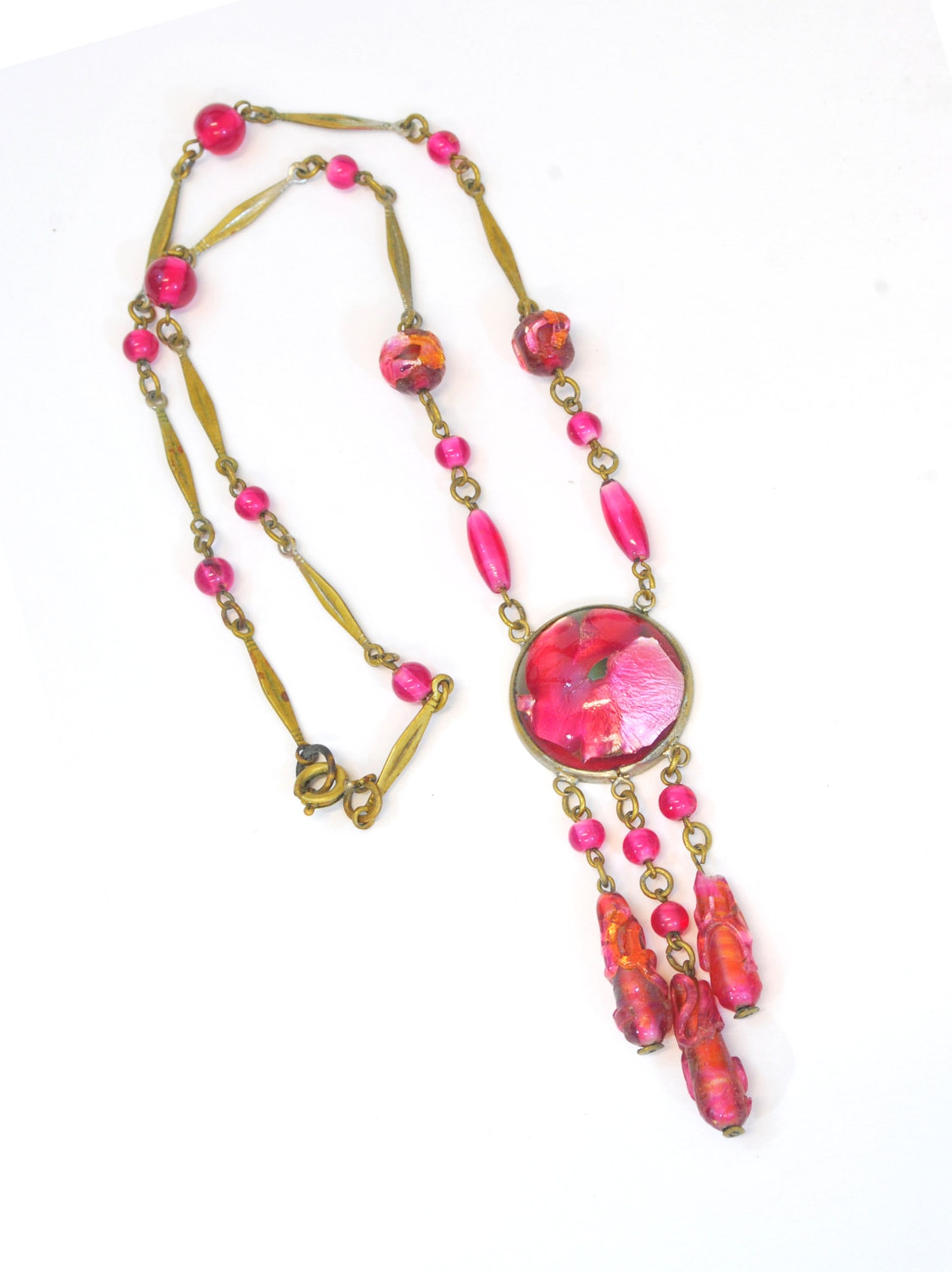 Antique Necklace Antique 1920s Iridescent Pink Glass Bead Necklace Etsy