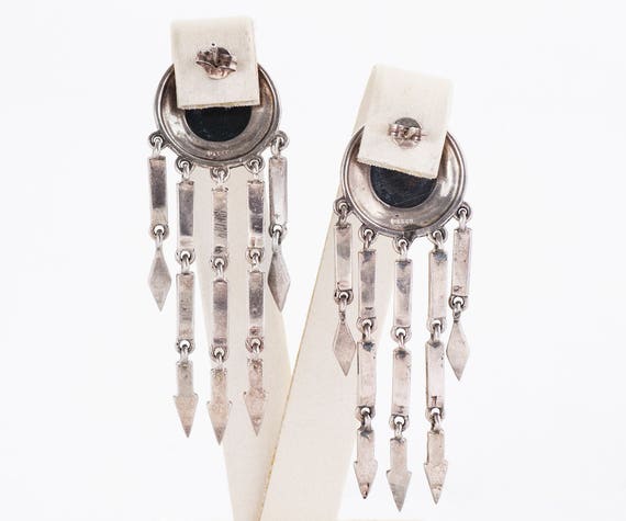 Vintage Earrings - Vintage Sterling Silver Onyx &… - image 4