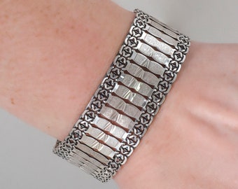 Vintage Bracelet - Vintage Sterling Silver Engraved Strap Bracelet