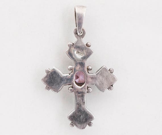 Cross Pendant - Vintage Sterling Silver Marcasite… - image 2