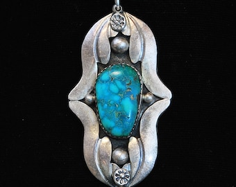 Vintage Pendant - Vintage Handmade Sterling Silver and Turquoise Pendant