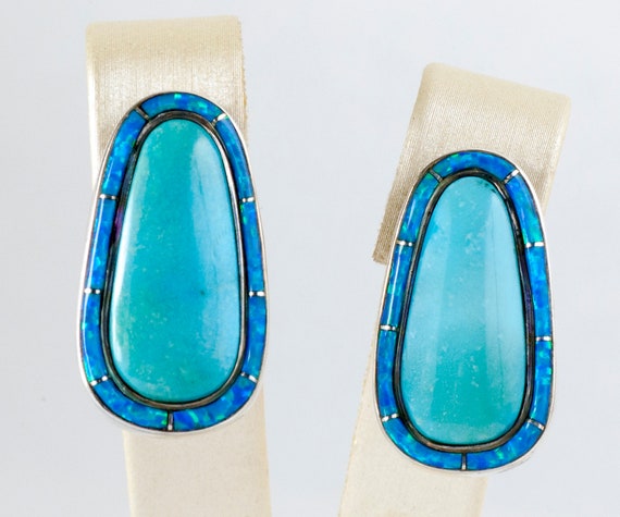 Vintage Earrings - Vintage Synthetic Opal and Tur… - image 1