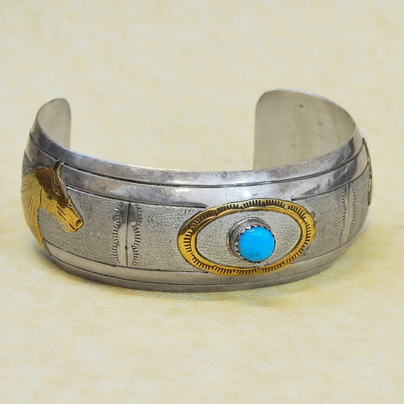Vintage Sterling Silver Turquoise Cuff Bracelet - Signed VR