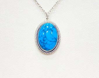 Vintage Necklace - Vintage Sterling Silver Native American Blue Turuqoise Necklace