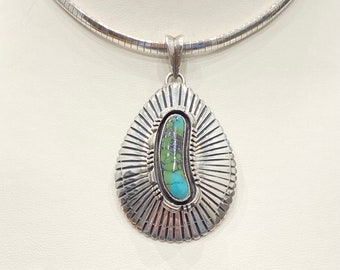Vintage Necklace - Vintage Sterling Silver Navajo Turquoise Necklace by CB