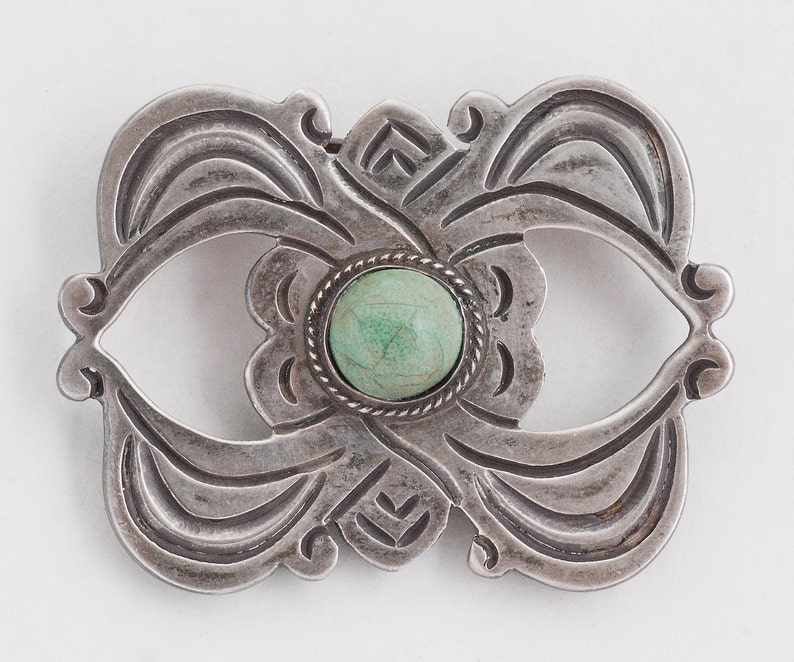 Vintage Pin Vintage Old Pawn 980 Silver Taxco Turquoise Pin image 1
