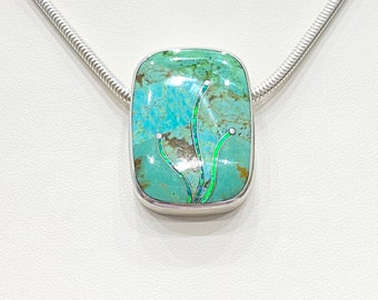 Vintage Necklace - Vintage Sterling Silver Turquoise & Opal Necklace