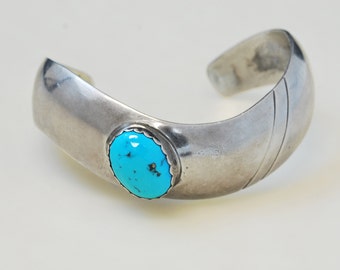 Vintage Cuff - Vintage Navajo Sterling Silver and Turquoise Twist Cuff Bracelet Signed "C/J NEZ"