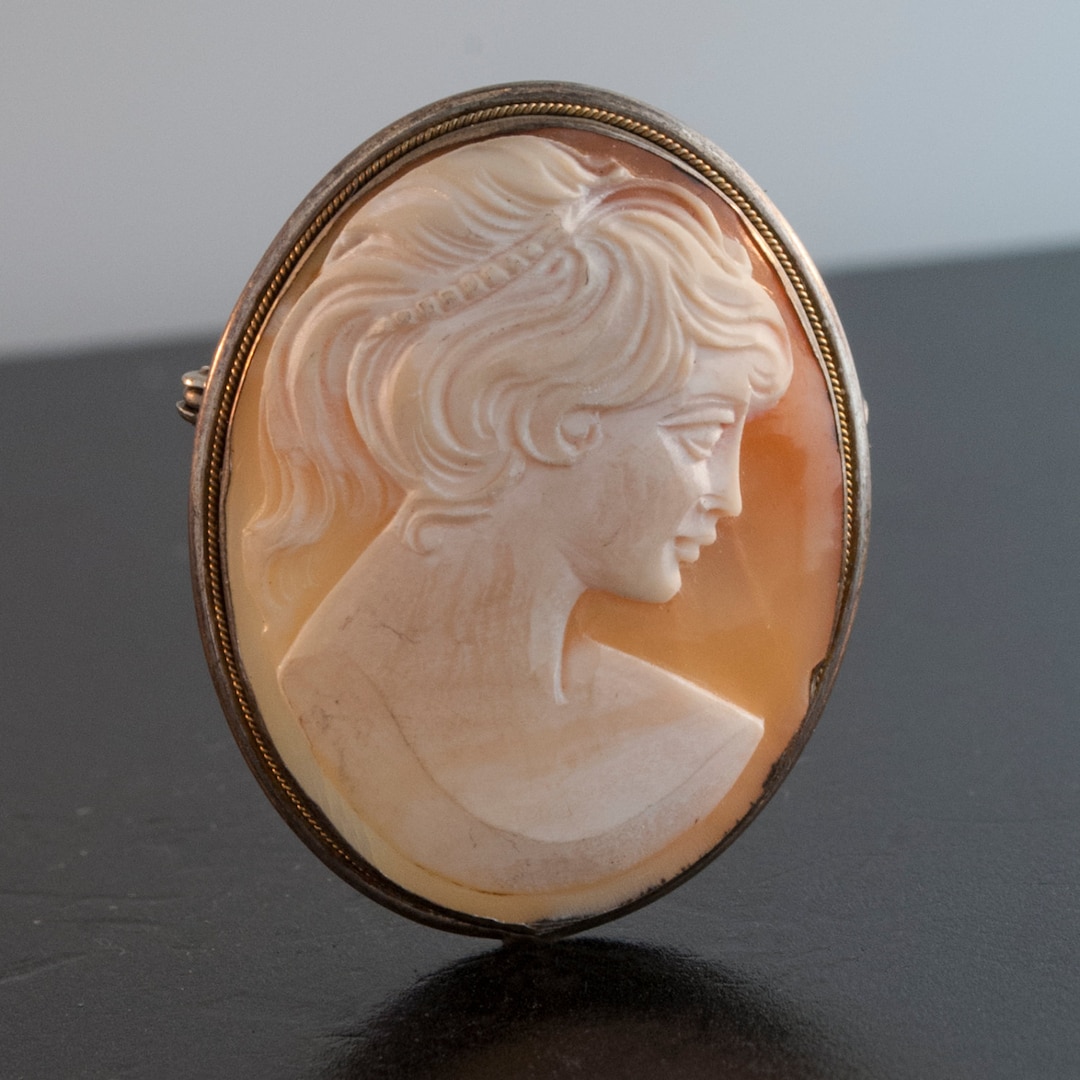 Vintage 800 Silver Carved Shell Cameo Pendant Pin - Etsy