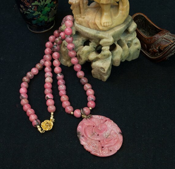 Vintage Necklace - Vintage Pink and Black Rhodocr… - image 4