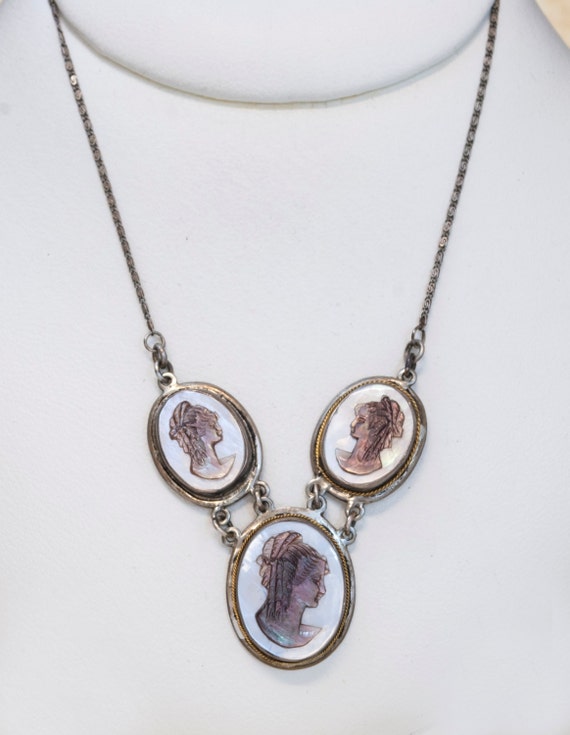Vintage Necklace - Vintage Carved Abalone Cameo N… - image 2