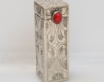 Antique Lipstick Case - Antique Etched 1920's Italian 800 Silver Mirrored Lipstick Case