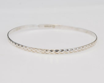 Sterling Bracelet - Vintage Textured Signed Navajo Sterling Silver Bangle