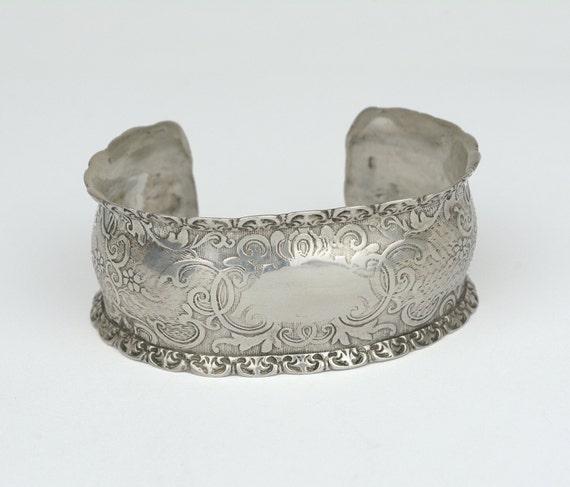 Sterling Bracelet - Antique 1890's Victorian Engr… - image 1