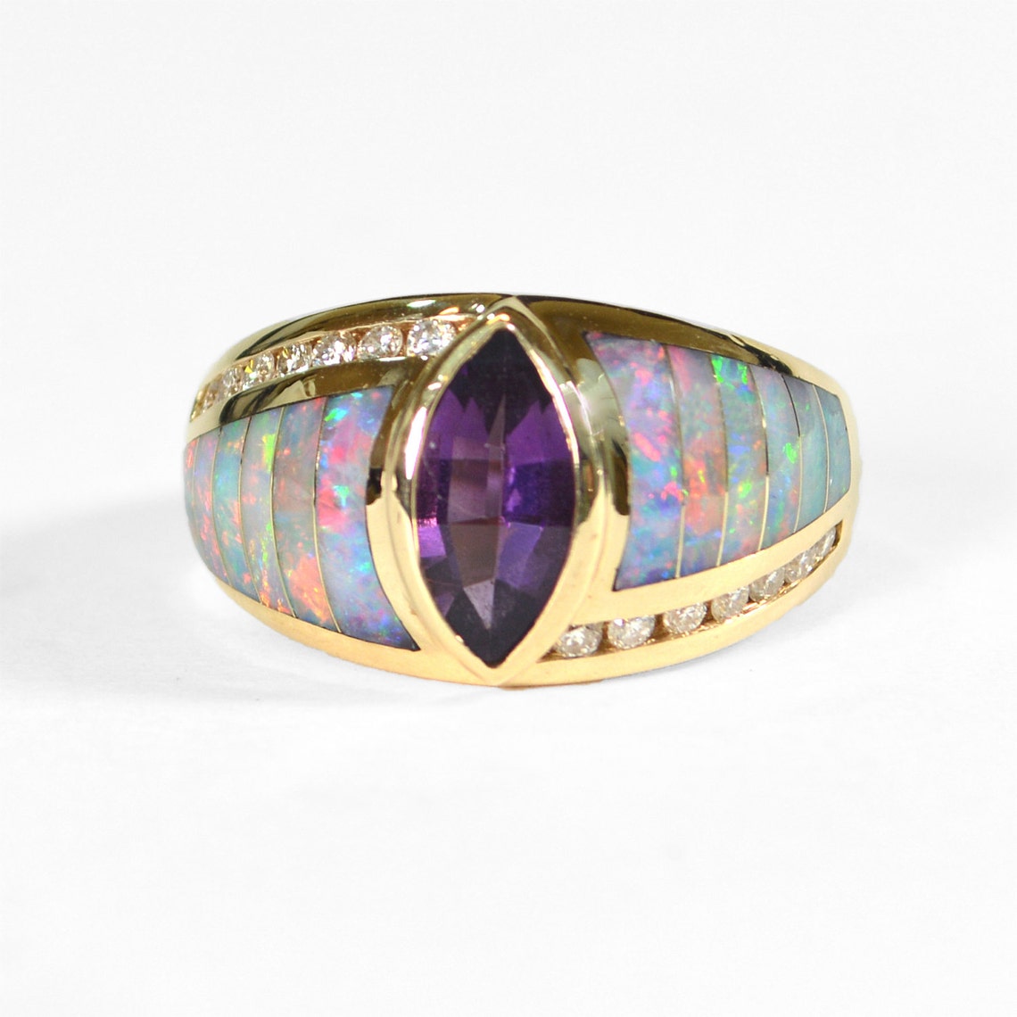 Vintage Kabana 14k Yellow Gold Opal Diamond and Etsy