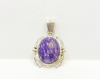 Vintage Pendant - Vintage Sterling Silver Native American Running Bear Charoite Pendant