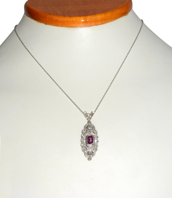 Antique Necklace - Antique Platinum, Gold, Ruby, a