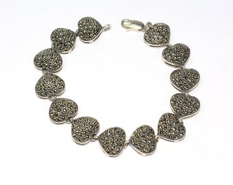 Vintage Bracelet - Vintage Marcasite and Sterling Silver Heart Bracelet