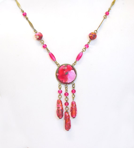 Antique Necklace - Antique 1920s Iridescent Pink G