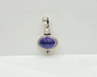 Vintage Pendant - Vintage Sterling Silver Native American Amethyst & Pearl Pendant