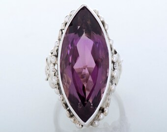 Vintage Ring - Vintage Sterling Silver Marquise Amethyst Ring