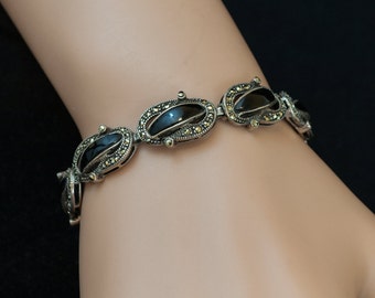 SALE - Vintage Bracelet - Vintage Sterling Silver, Black Onyx, and Marcasite Bracelet