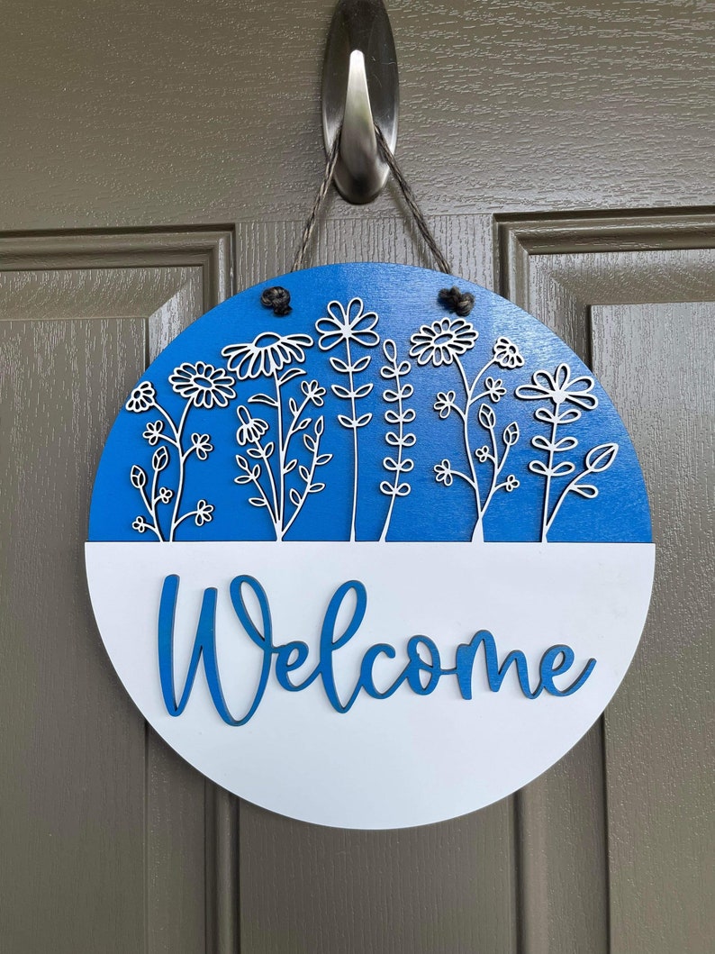 Digital SVG File Wildflower Welcome Door Hanger Home Decor Wall Art SVG File For Glowforge Laser Printer image 2