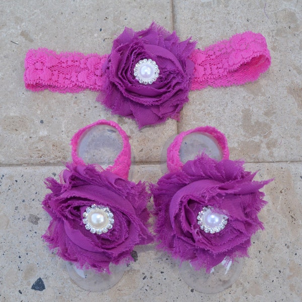 Purple Baby Sandals, Pink Baby Sandals, Purple Baby Headband, Purple Baby Shoes, Purple Baby Outfit