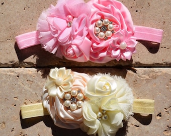 Giant Flower Headband,Lace Baby Headband,Pink Baby Headband,Photo Prop Headband,Flower Girl Headband, Pink Bow,Chic Little Headband