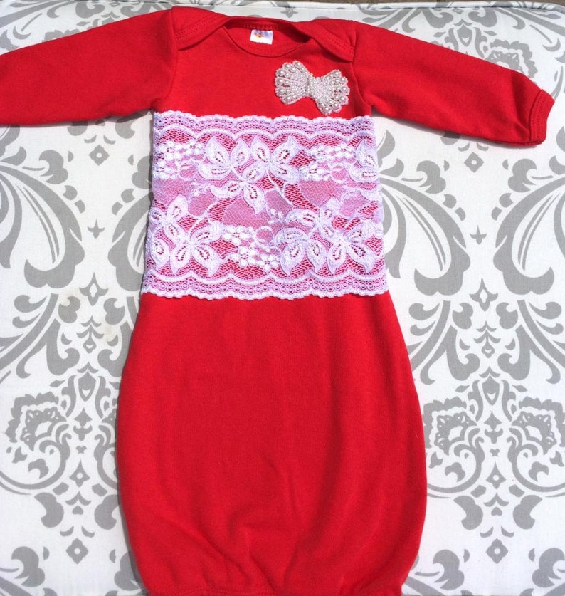 red newborn gown