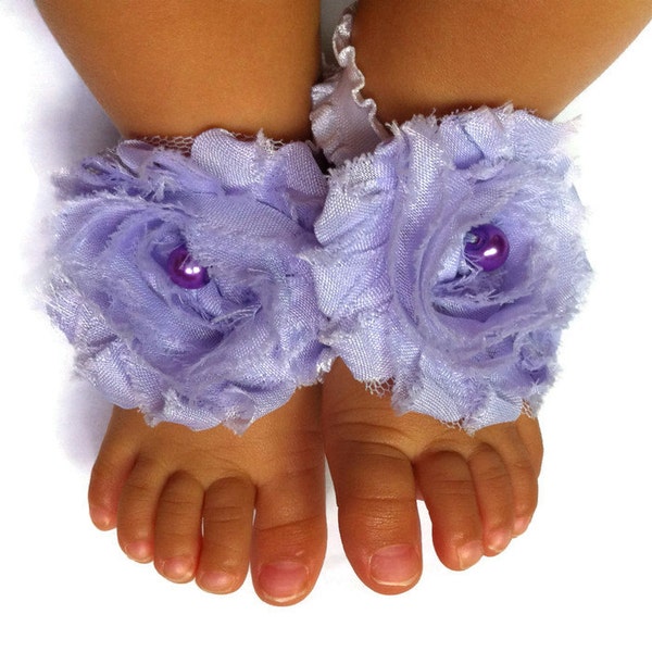 Lavender and Pearl Baby Barefoot Sandals,Chic Little Feet,Baby Shoes,Bare,Lavender  Rose Baby Shoes,Pearl Baby Shoes,Flower Girl Shoes