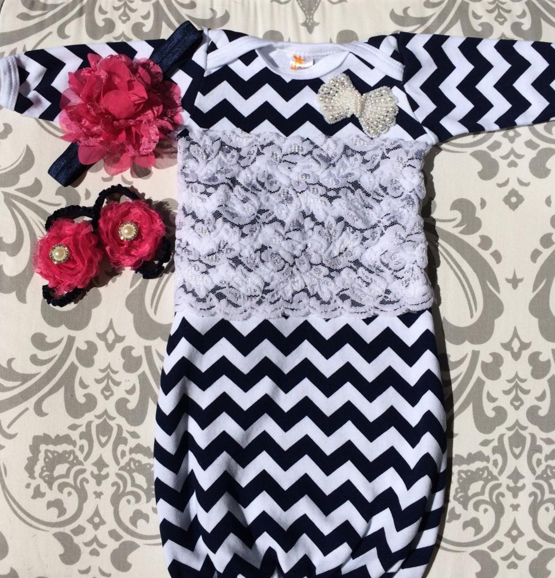 Chevron Gowntake Home Outfit Newborn Gown Blue Newborn - Etsy