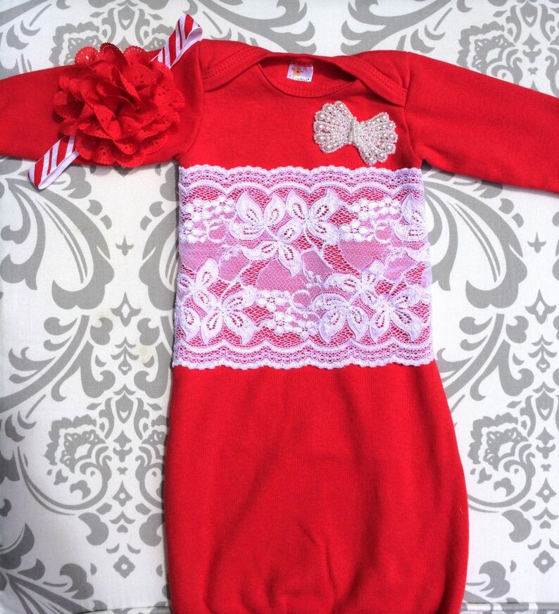 red newborn gown