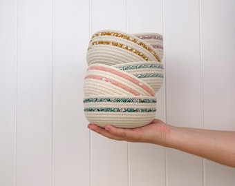 Fabric wrapped key jewellery bowl rope basket