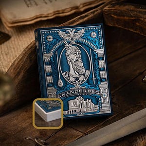 Skanderbeg, Jeu de cartes épée de puissance (papier bleu et argent), jeu de cartes personnalisé, illustré à la main, cadeau, bas, magie, jeu en famille, magicien